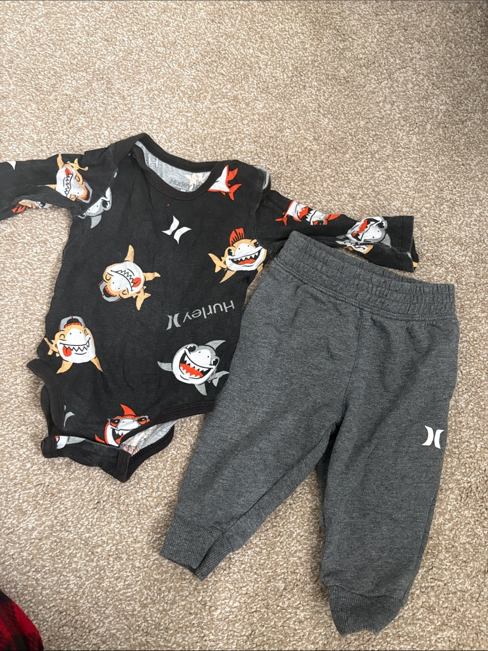 Hurley Black Shark Print Bodysuit with Gray Joggers